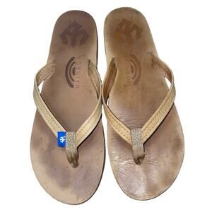 Rainbow Brown Leather Flip Flops    Size: US 8.5 Women's